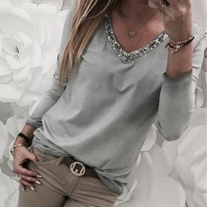 Long Sleeve Sequin V Neck Top